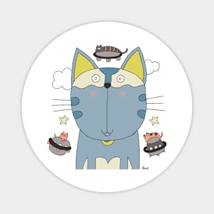 Cat Goof UFO Cats on Space Craft Magnet